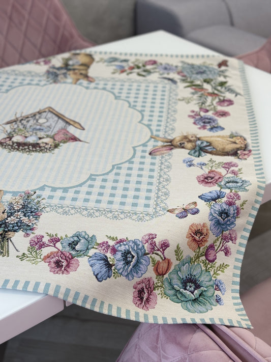 Easter tapestry tablecloth «Blue Bunnies»