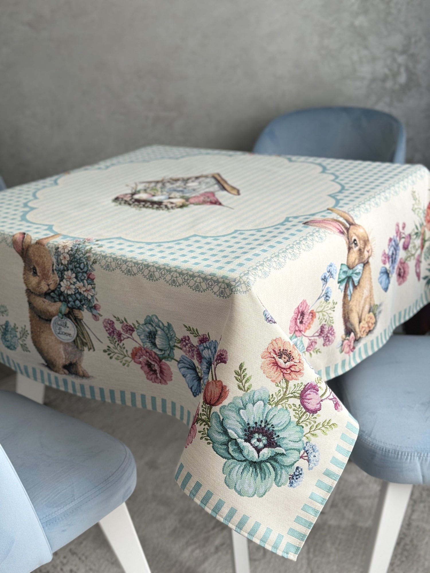 Easter tapestry tablecloth «Blue Bunnies» Limaso Textile
