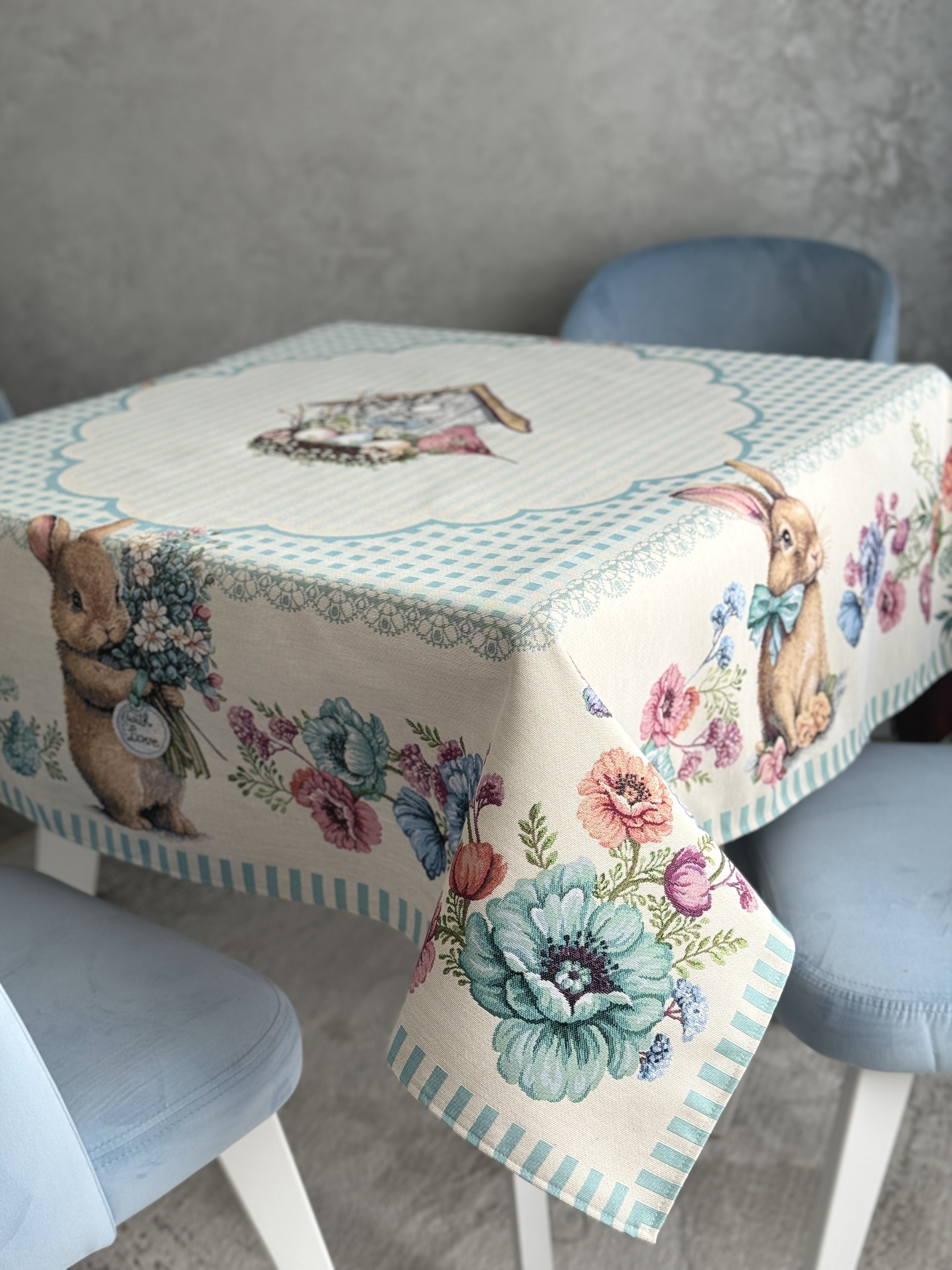 Easter tapestry tablecloth «Blue Bunnies» Limaso Textile