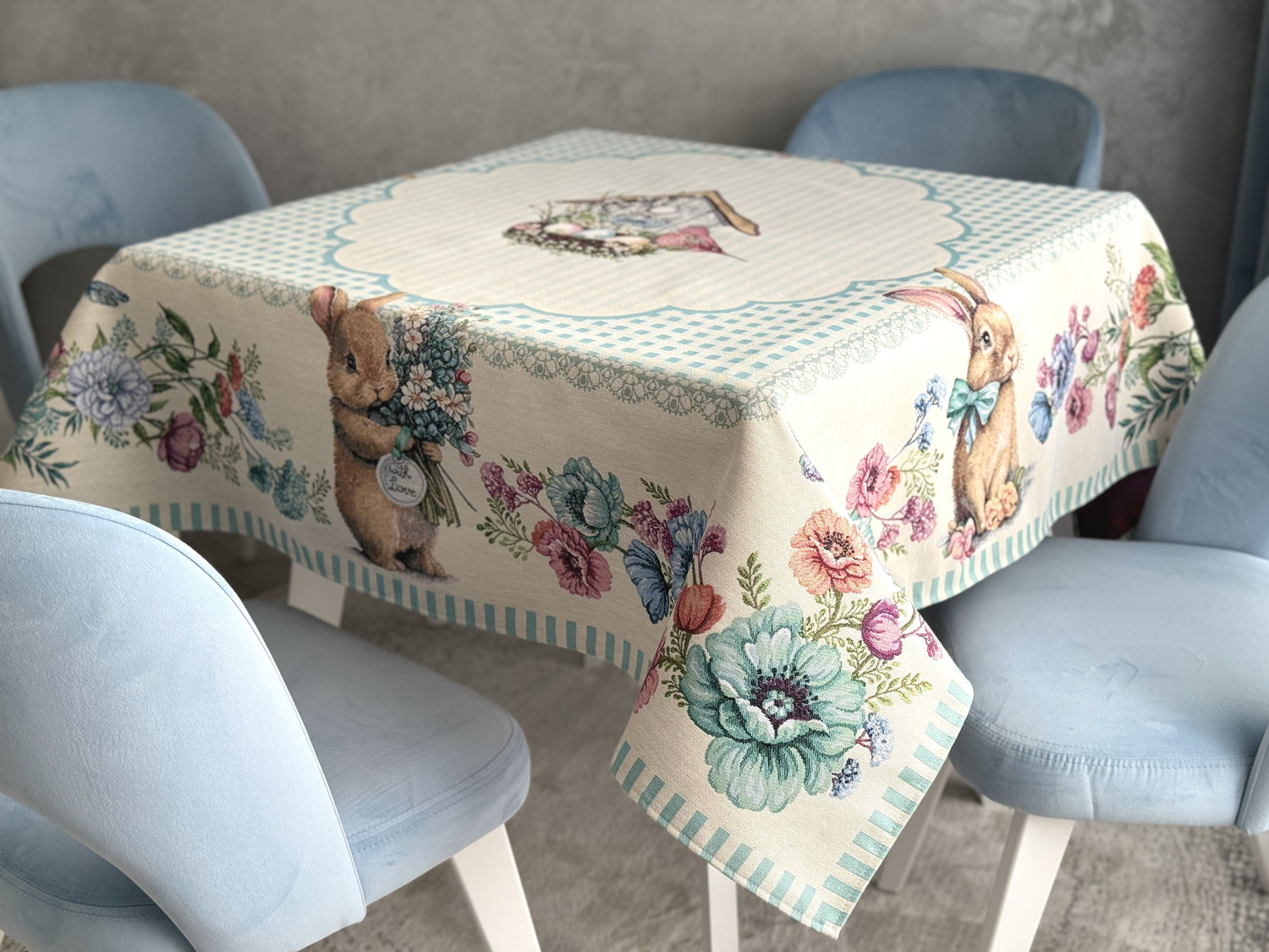 Easter tapestry tablecloth «Blue Bunnies» Limaso Textile