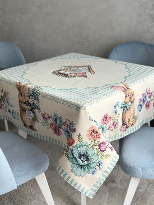 Easter tapestry tablecloth «Blue Bunnies»