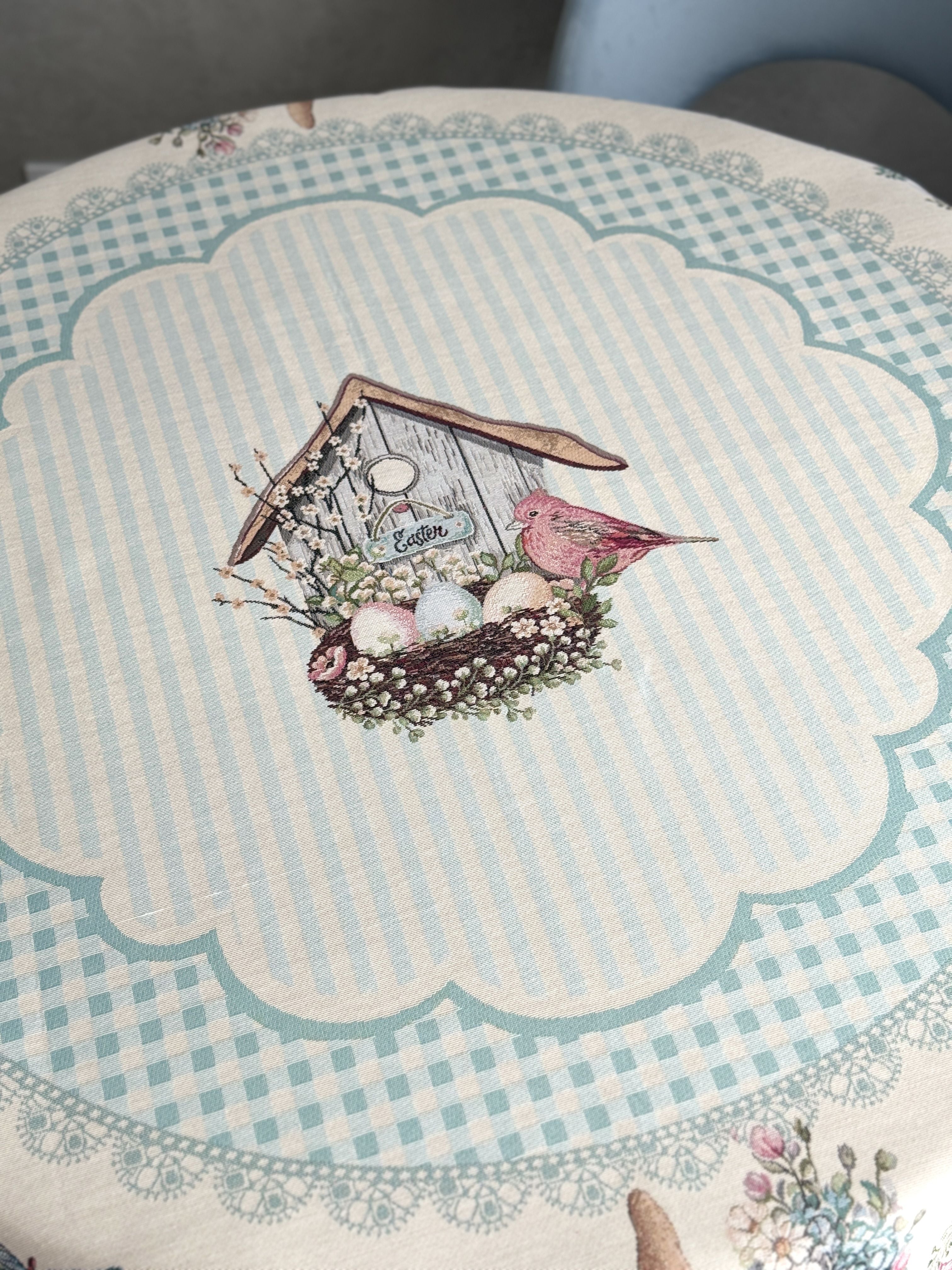 Round Easter tapestry tablecloth «Blue Bunnies» Limaso Textile