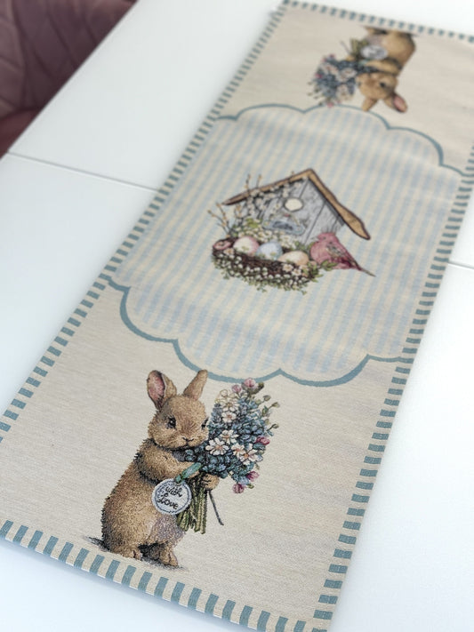 Easter tapestry table runner «Blue Bunnies»