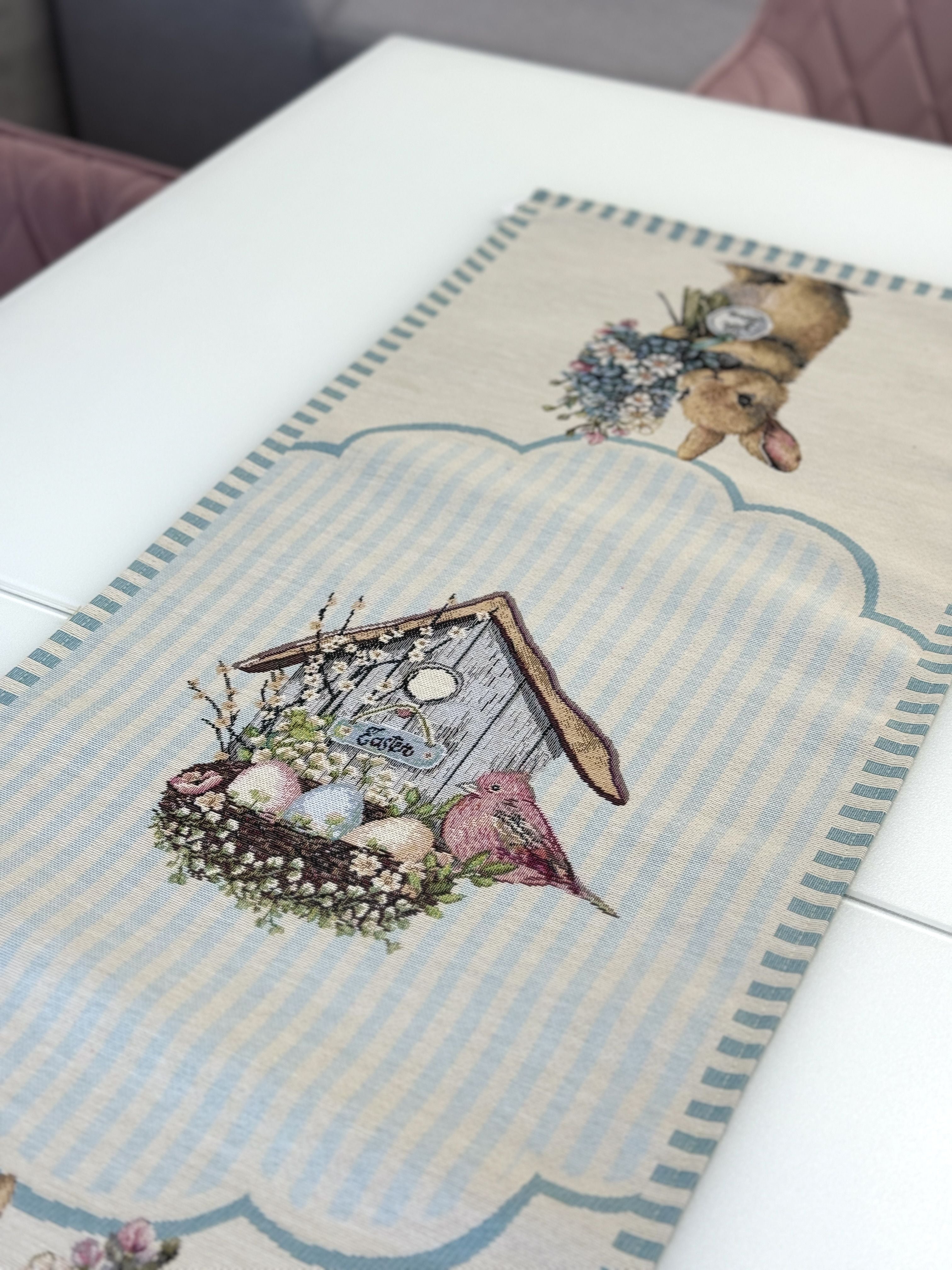 Easter tapestry table runner «Blue Bunnies» Limaso Textile