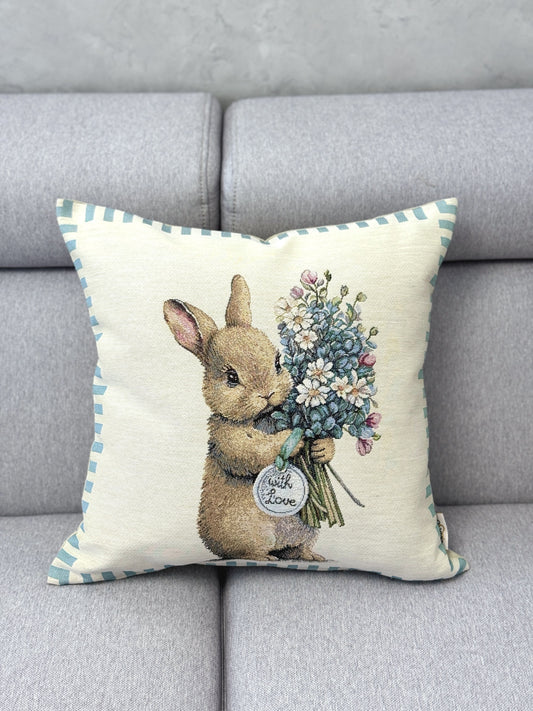 Easter tapestry cushion cover «Blue Bunnies-2»