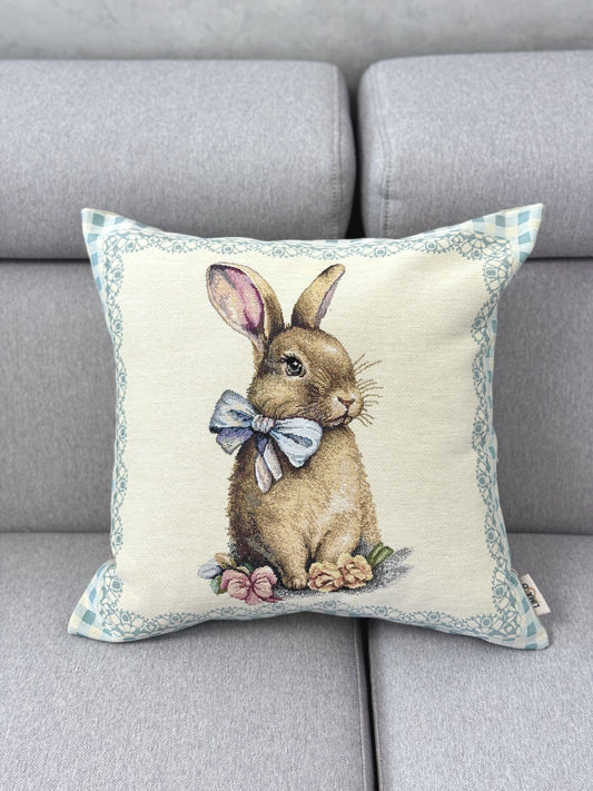 Easter tapestry cushion cover «Blue Bunnies»