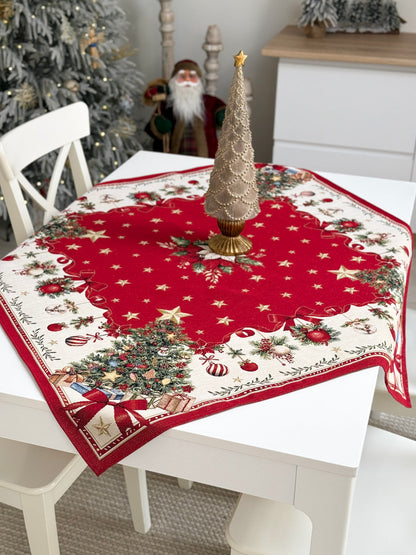 Winter Holiday Tablecloth «Red &amp; Gold» with golden thread - High quality tapestry