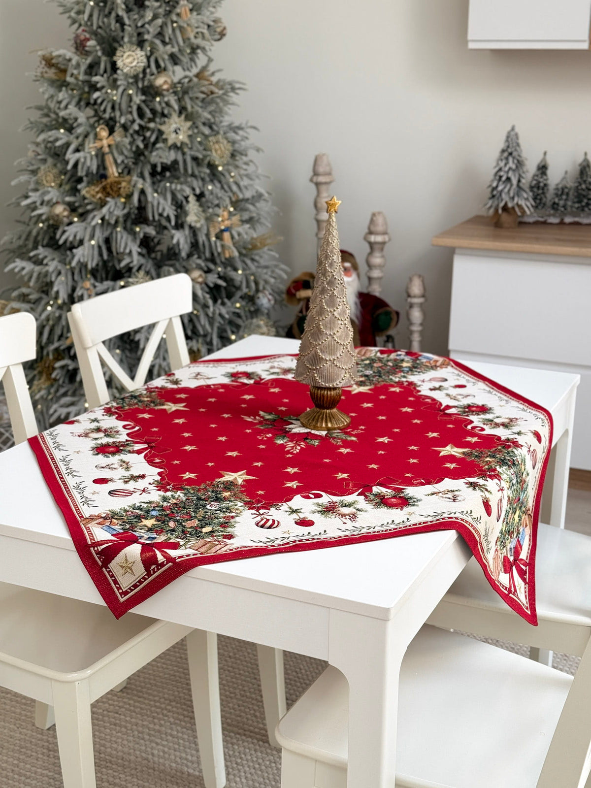 Winter Holiday Tablecloth «Red &amp; Gold» with golden thread - High quality tapestry