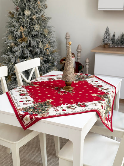 Winter Holiday Tablecloth «Red &amp; Gold» with golden thread - High quality tapestry