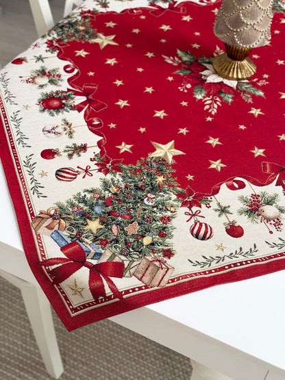 Winter Holiday Tablecloth «Red &amp; Gold» with golden thread - High quality tapestry