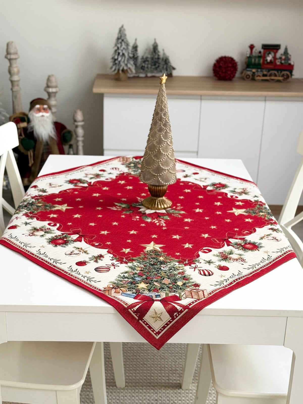Winter Holiday Tablecloth «Red &amp; Gold» with golden thread - High quality tapestry