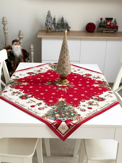 Winter Holiday Tablecloth «Red &amp; Gold» with golden thread - High quality tapestry