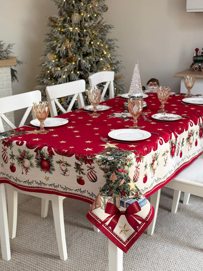 Winter Holiday Tablecloth «Red &amp; Gold» with golden thread - High quality tapestry