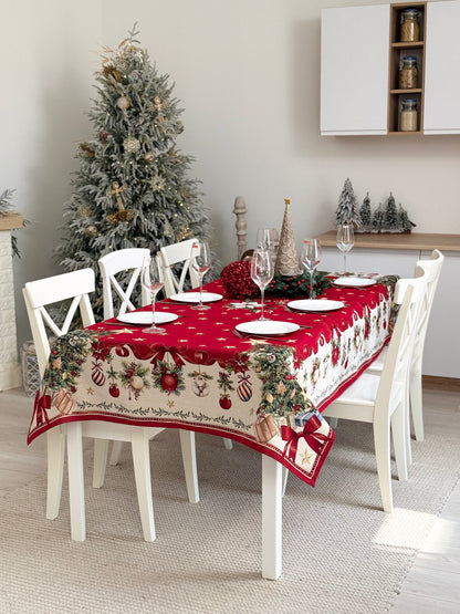 Winter Holiday Tablecloth «Red &amp; Gold» with golden thread - High quality tapestry