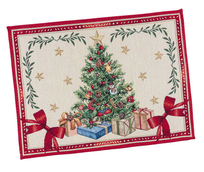 Winter Holiday Placemat set «Red &amp; Gold» with golden thread - High quality tapestry