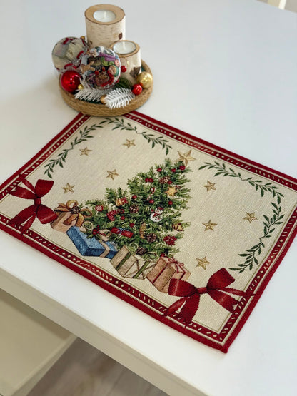 Winter Holiday Placemat set «Red &amp; Gold» with golden thread - High quality tapestry