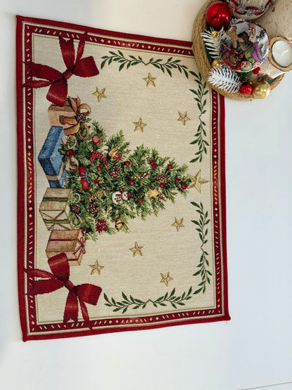 Winter Holiday Placemat set «Red &amp; Gold» with golden thread - High quality tapestry
