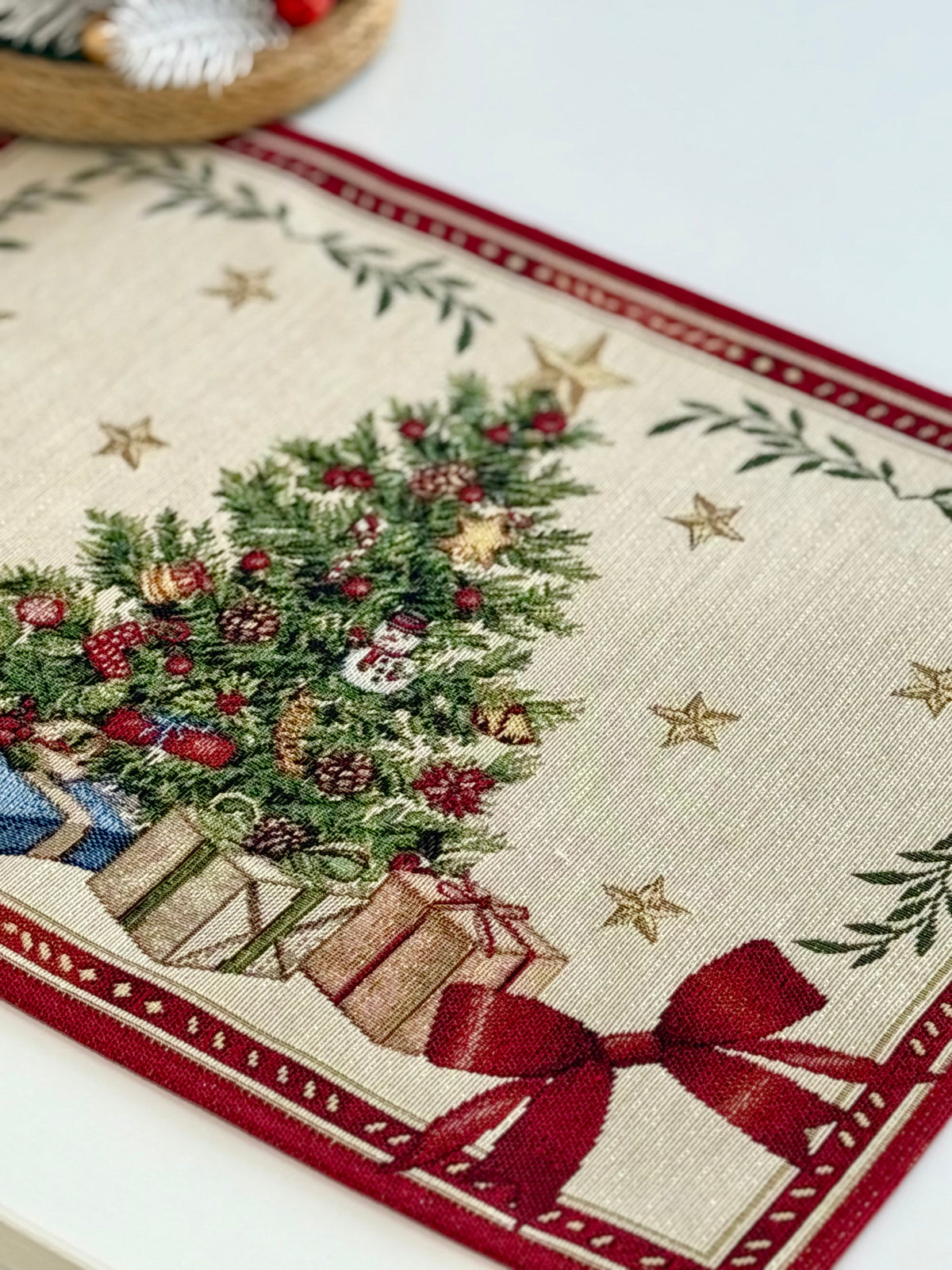 Winter Holiday Placemat set «Red &amp; Gold» with golden thread - High quality tapestry