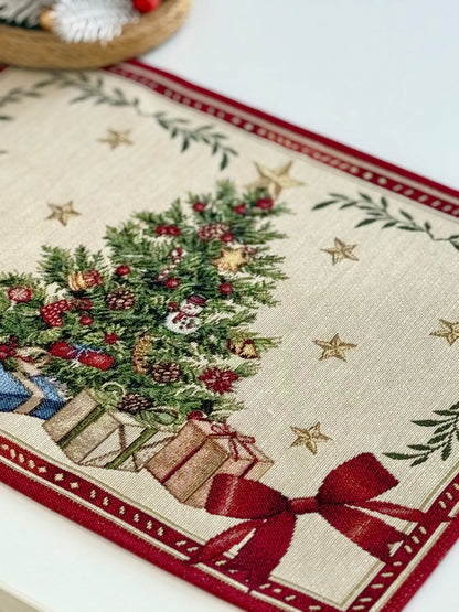 Winter Holiday Placemat set «Red &amp; Gold» with golden thread - High quality tapestry