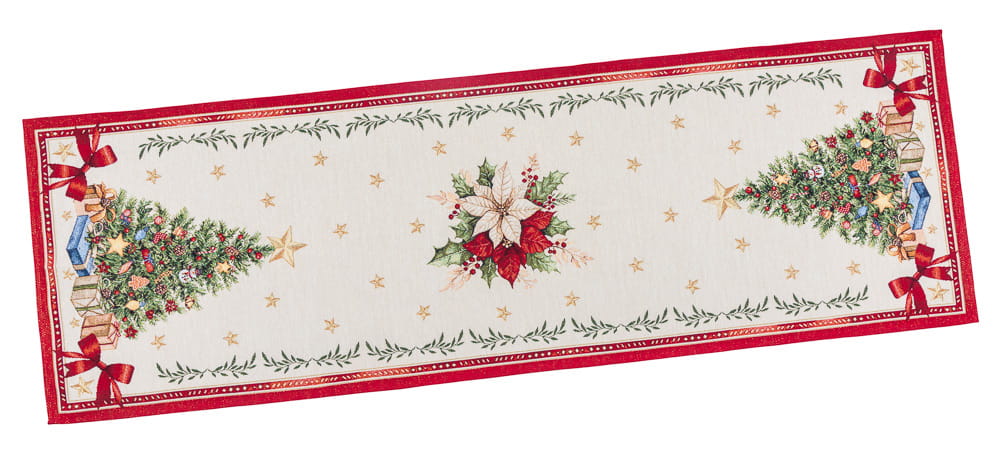 Winter Holiday Table Runner «Red &amp; Gold» with golden thread - High quality tapestry