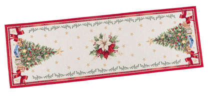 Winter Holiday Table Runner «Red &amp; Gold» with golden thread - High quality tapestry