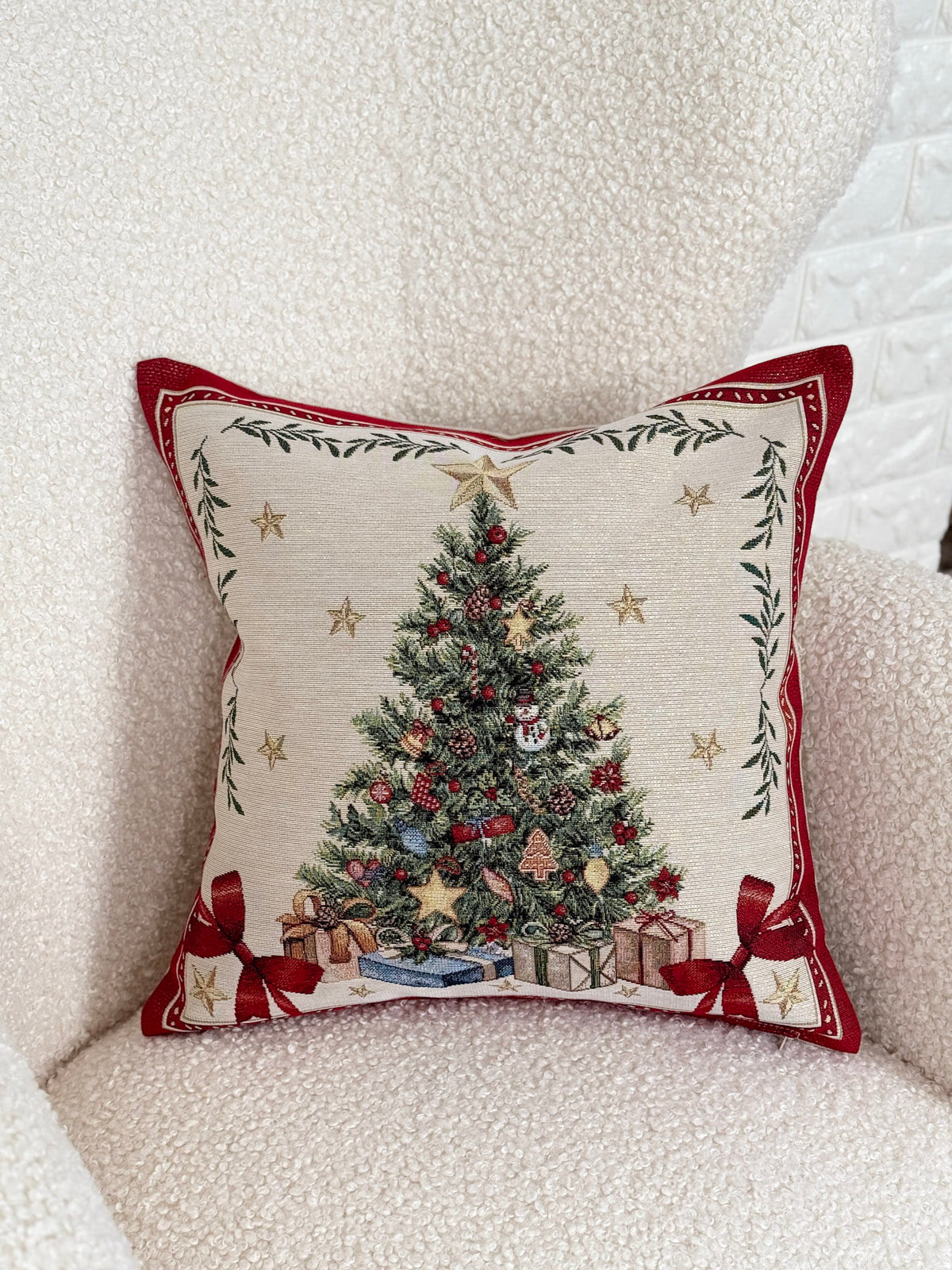 Winter Holiday Pillow cover «Red &amp; Gold» with golden thread - High quality tapestry