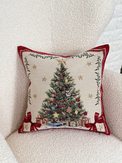Winter Holiday Pillow cover «Red &amp; Gold» with golden thread - High quality tapestry