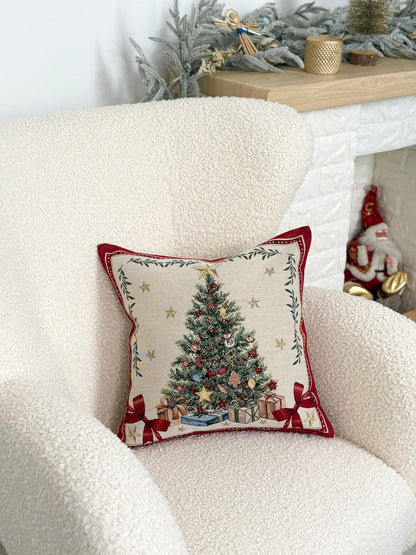 Winter Holiday Pillow cover «Red &amp; Gold» with golden thread - High quality tapestry