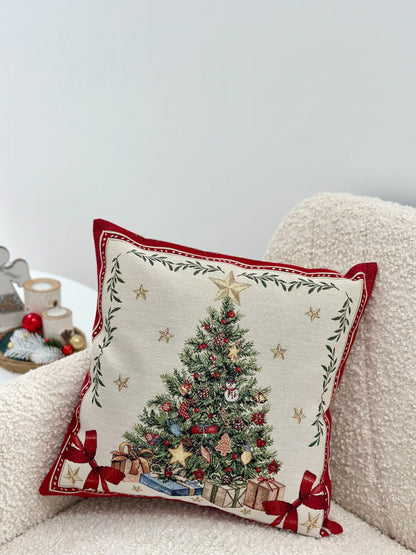Winter Holiday Pillow cover «Red &amp; Gold» with golden thread - High quality tapestry