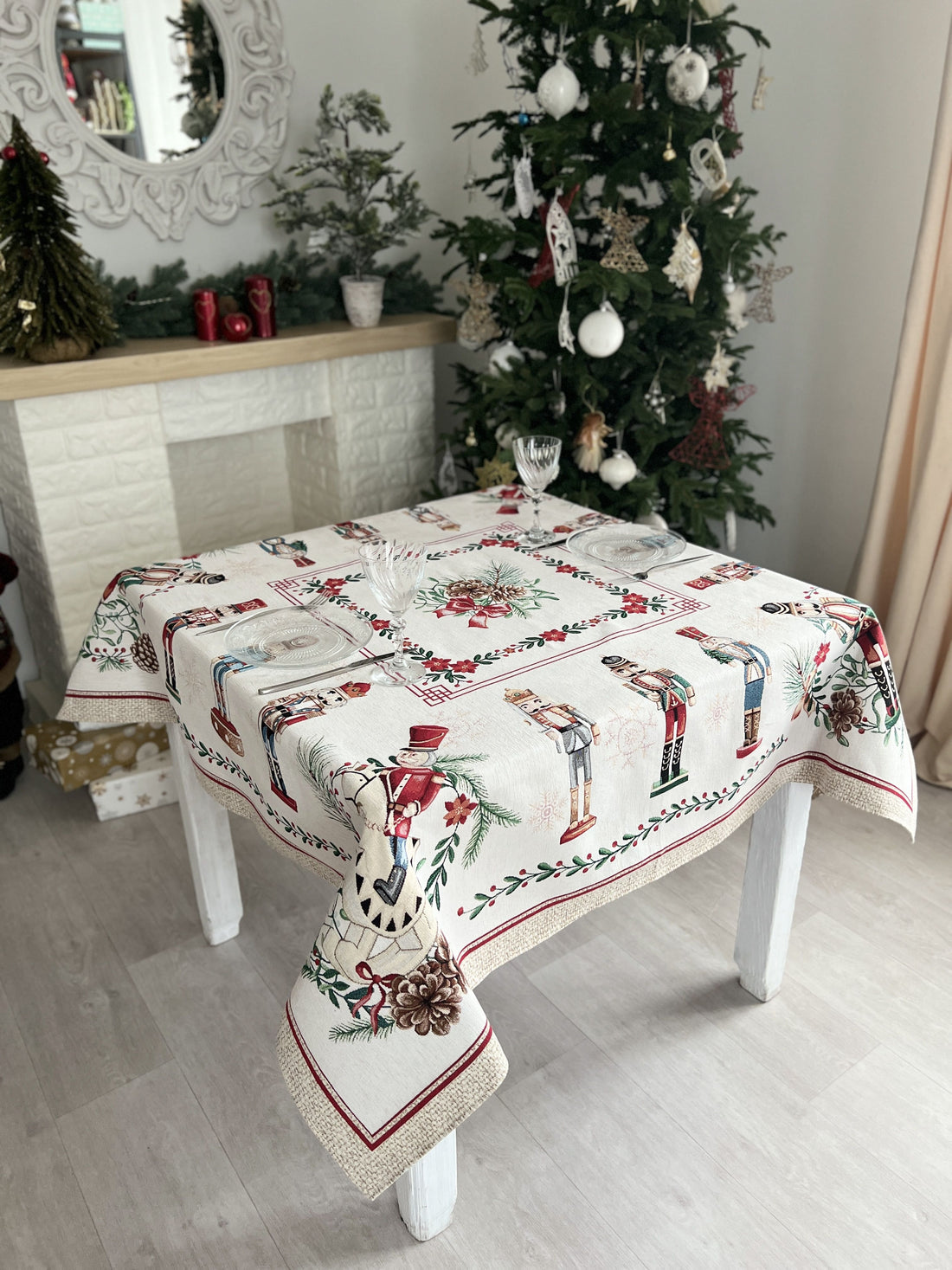 Christmas tapestry tablecloth «Nutcracker» With microfibre &amp; silver lurex
