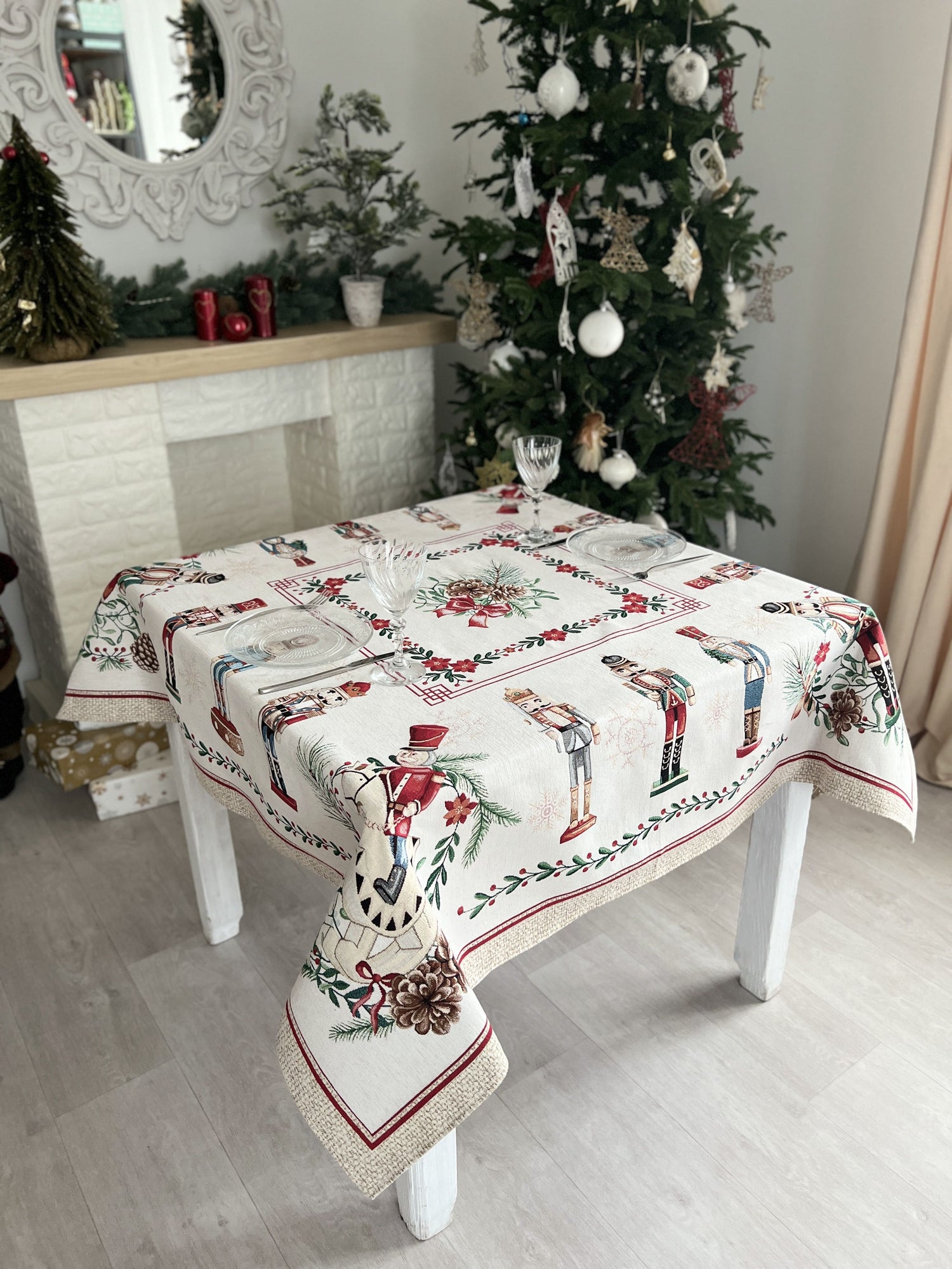 Christmas tapestry tablecloth «Nutcracker» With microfibre &amp; silver lurex