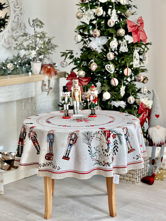 Round Christmas tablecloth «Nutcracker» With microfibre & silver lurex