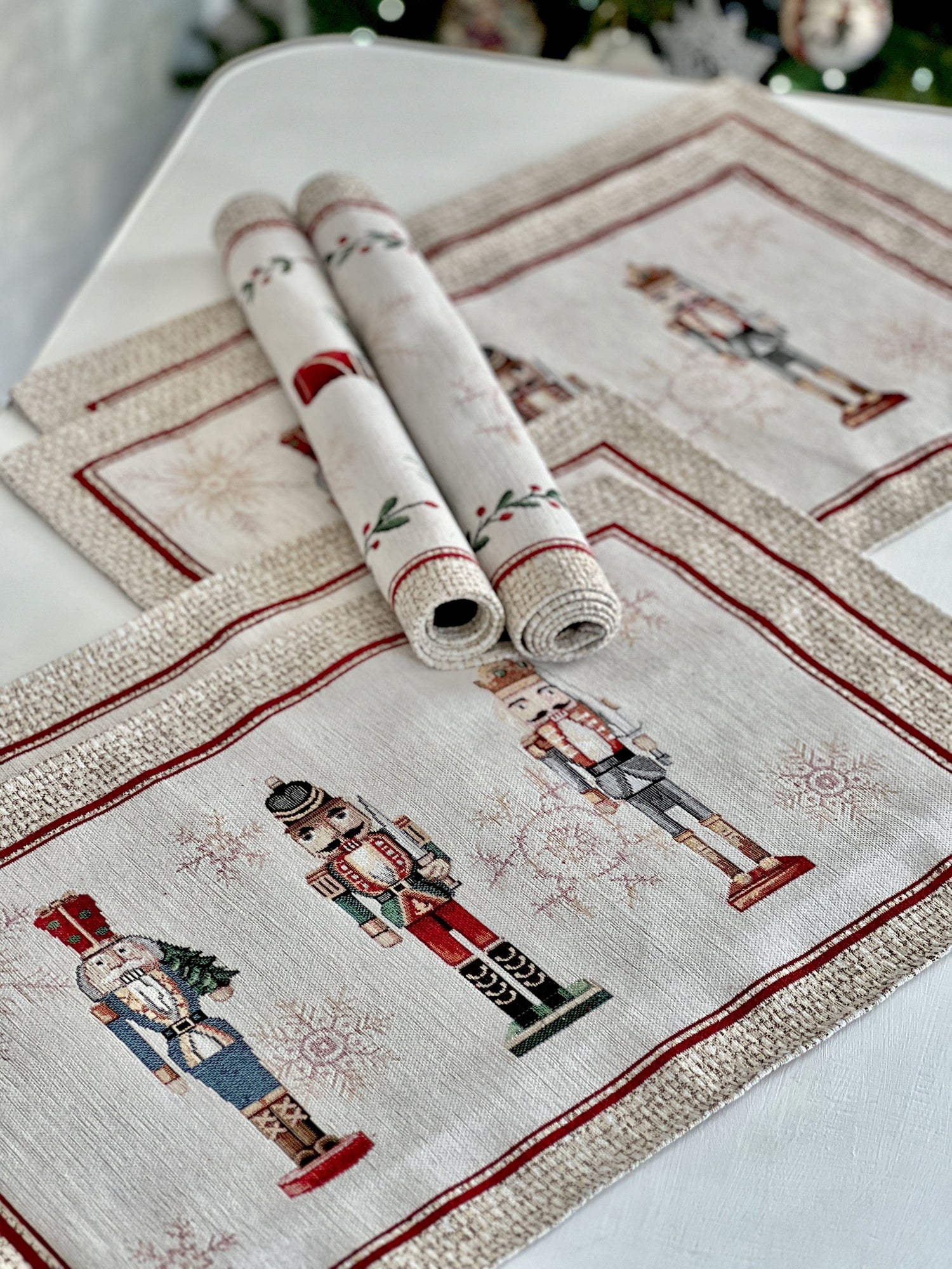 Winter Holiday Placemat «Nutcracker» With microfibre &amp; silver lurex Limaso Textile
