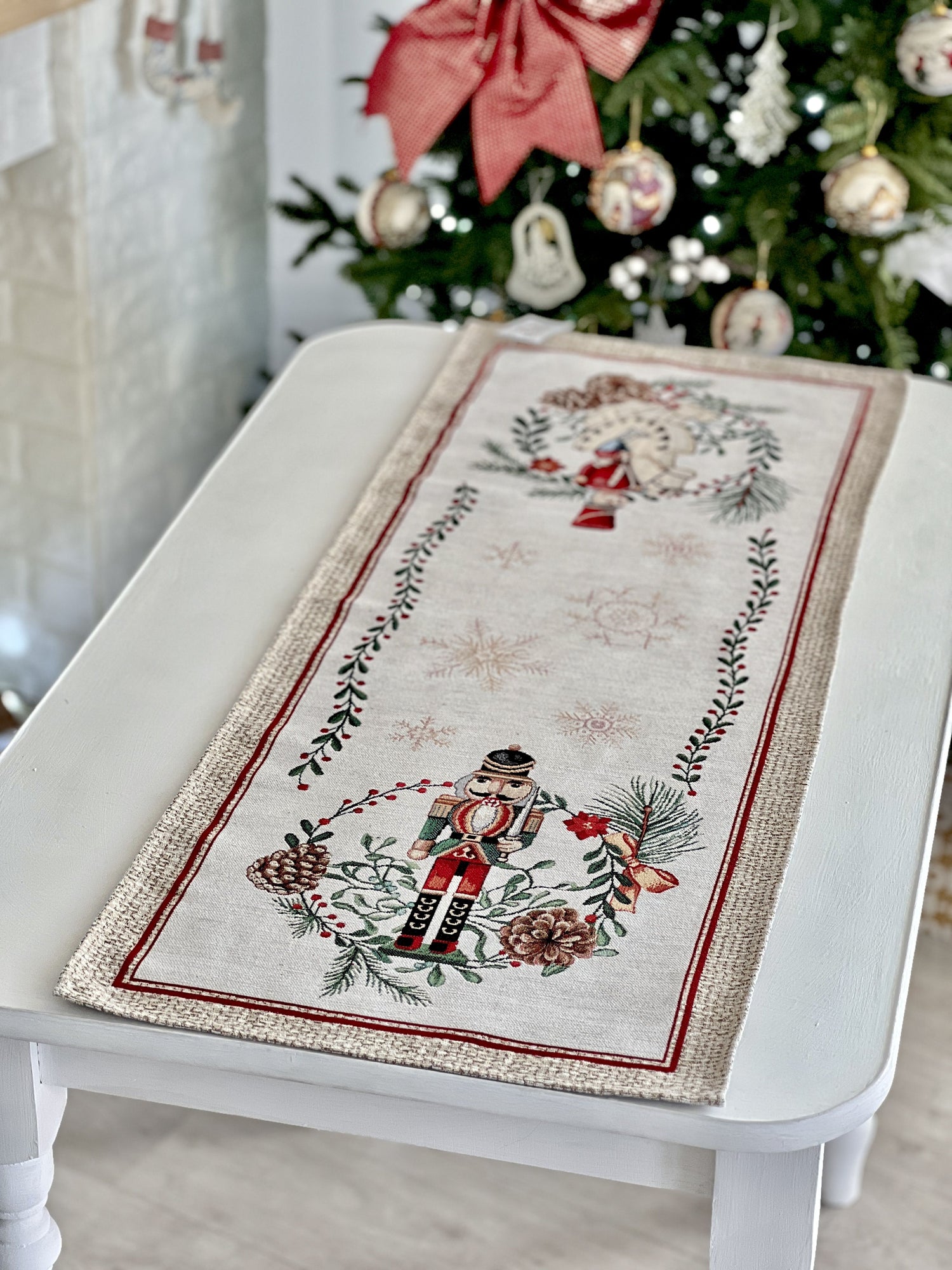 Christmas Tapestry Table runner «Nutcracker» With microfibre &amp; silver lurex Limaso Textile