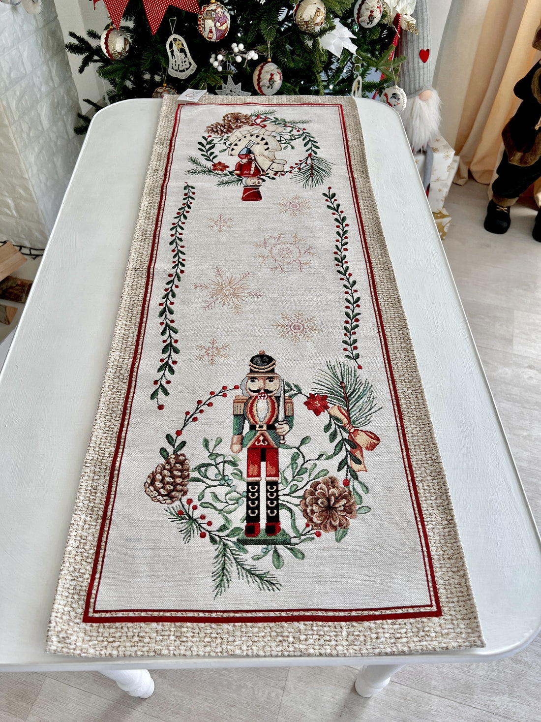 Christmas Tapestry Table runner «Nutcracker» With microfibre &amp; silver lurex