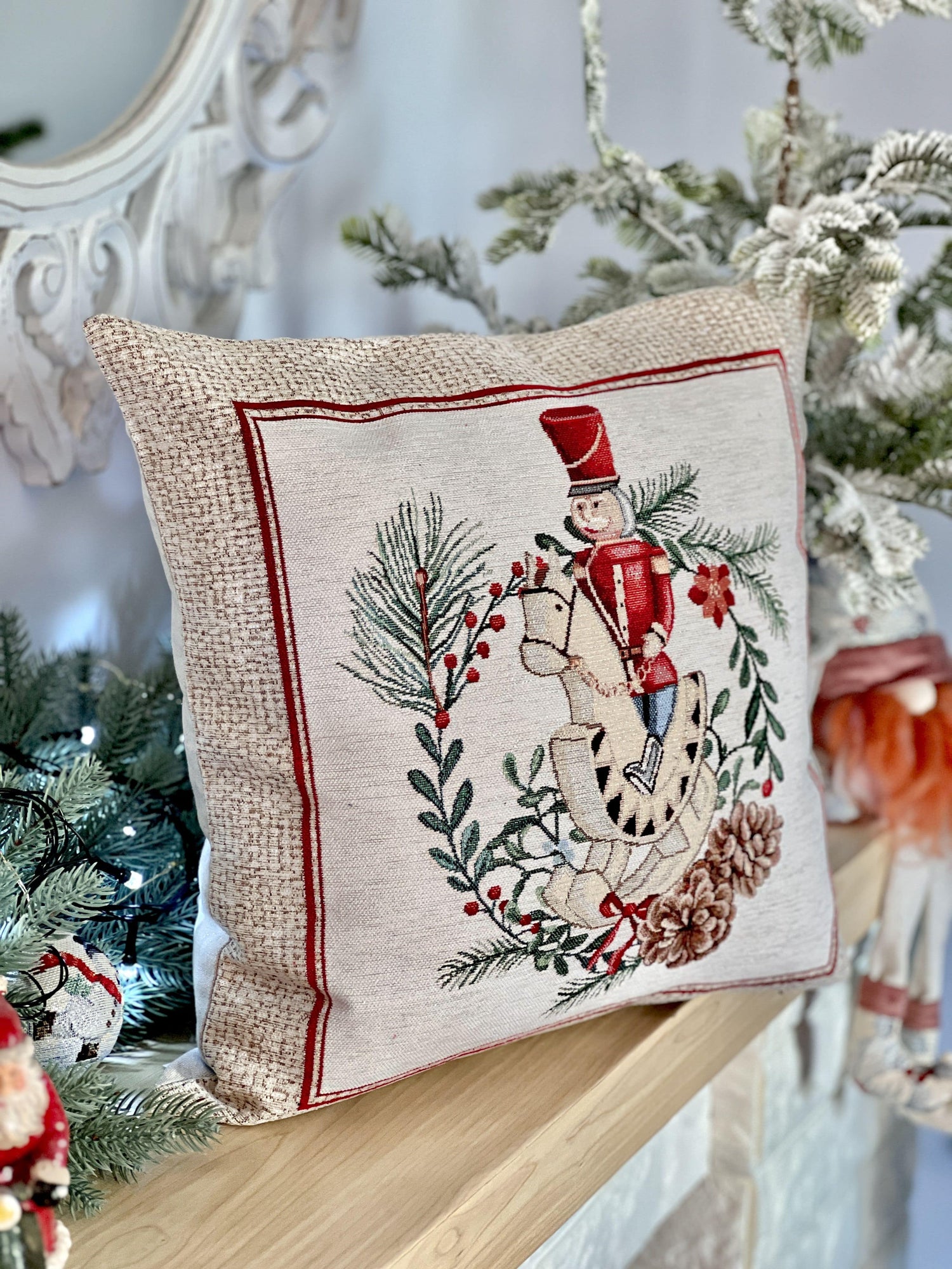 Christmas tapestry cushion cover «Nutcracker» With microfibre &amp; silver lurex Limaso Textile