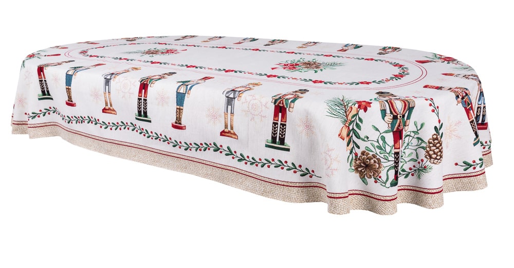 Christmas tapestry oval tablecloth «Nutcracker» With microfibre &amp; silver lurex Limaso Textile