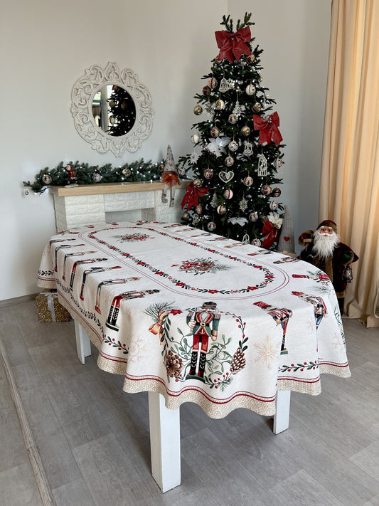 Christmas tapestry oval tablecloth «Nutcracker» With microfibre & silver lurex