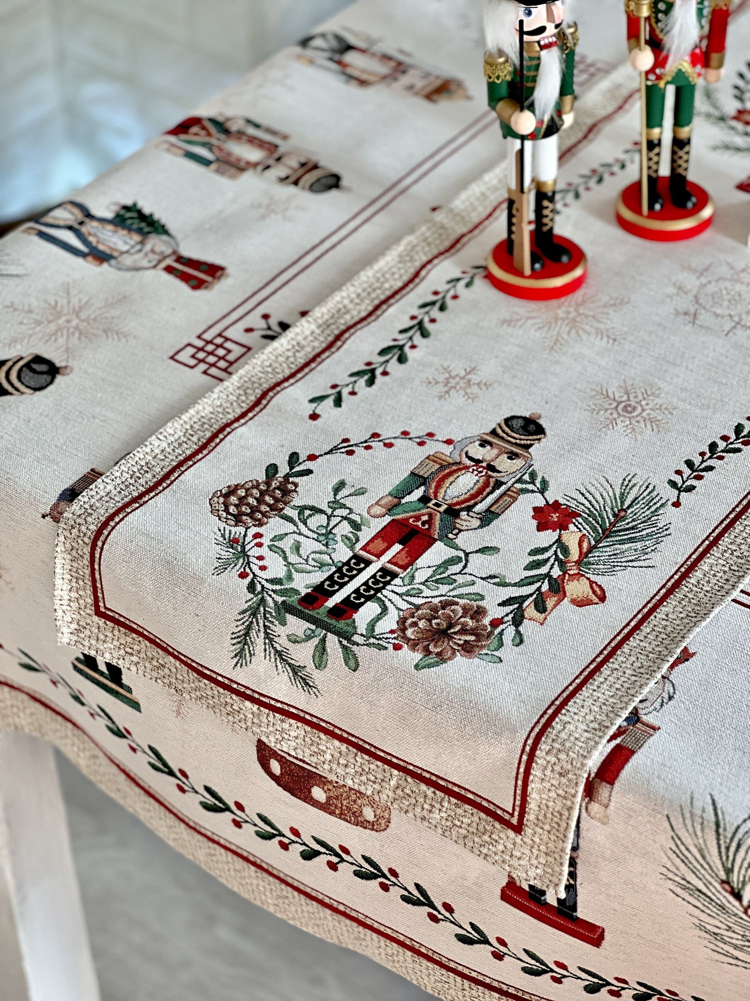 Christmas Tapestry Table runner «Nutcracker» With microfibre &amp; silver lurex Limaso Textile