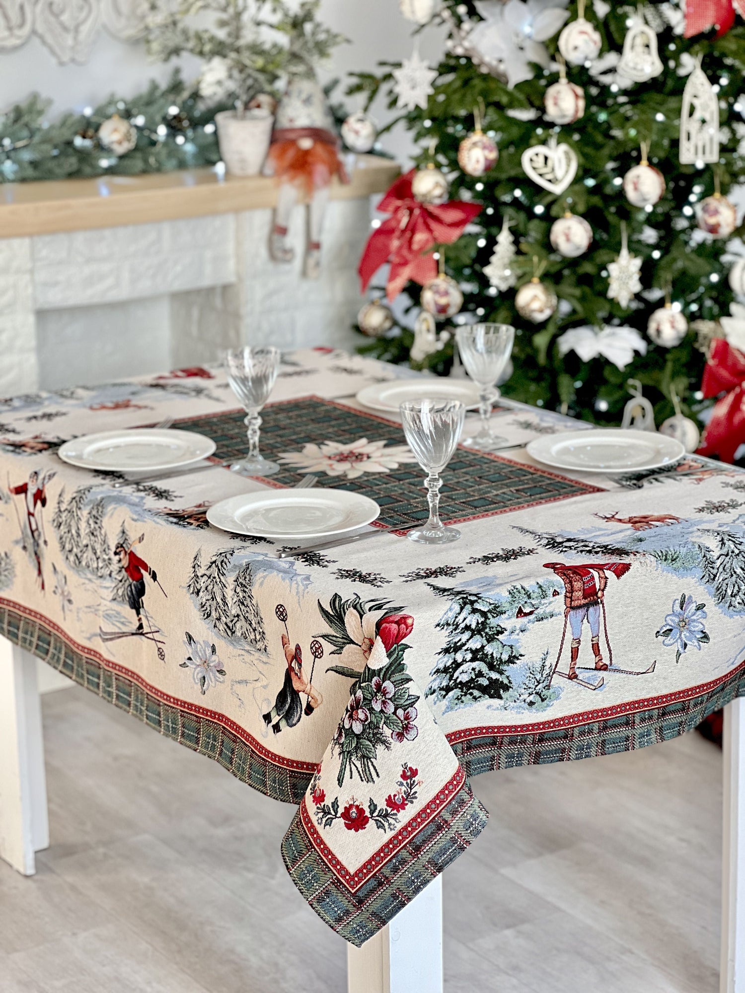 Christmas tapestry tablecloth «Winter fun» without lurex Limaso Textile