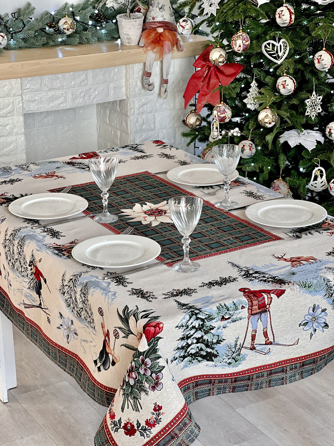 Christmas tapestry tablecloth «Winter fun» without lurex Limaso Textile