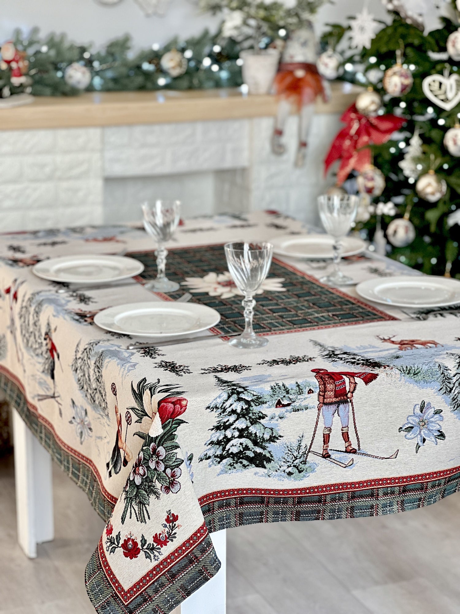 Christmas tapestry tablecloth «Winter fun» without lurex Limaso Textile