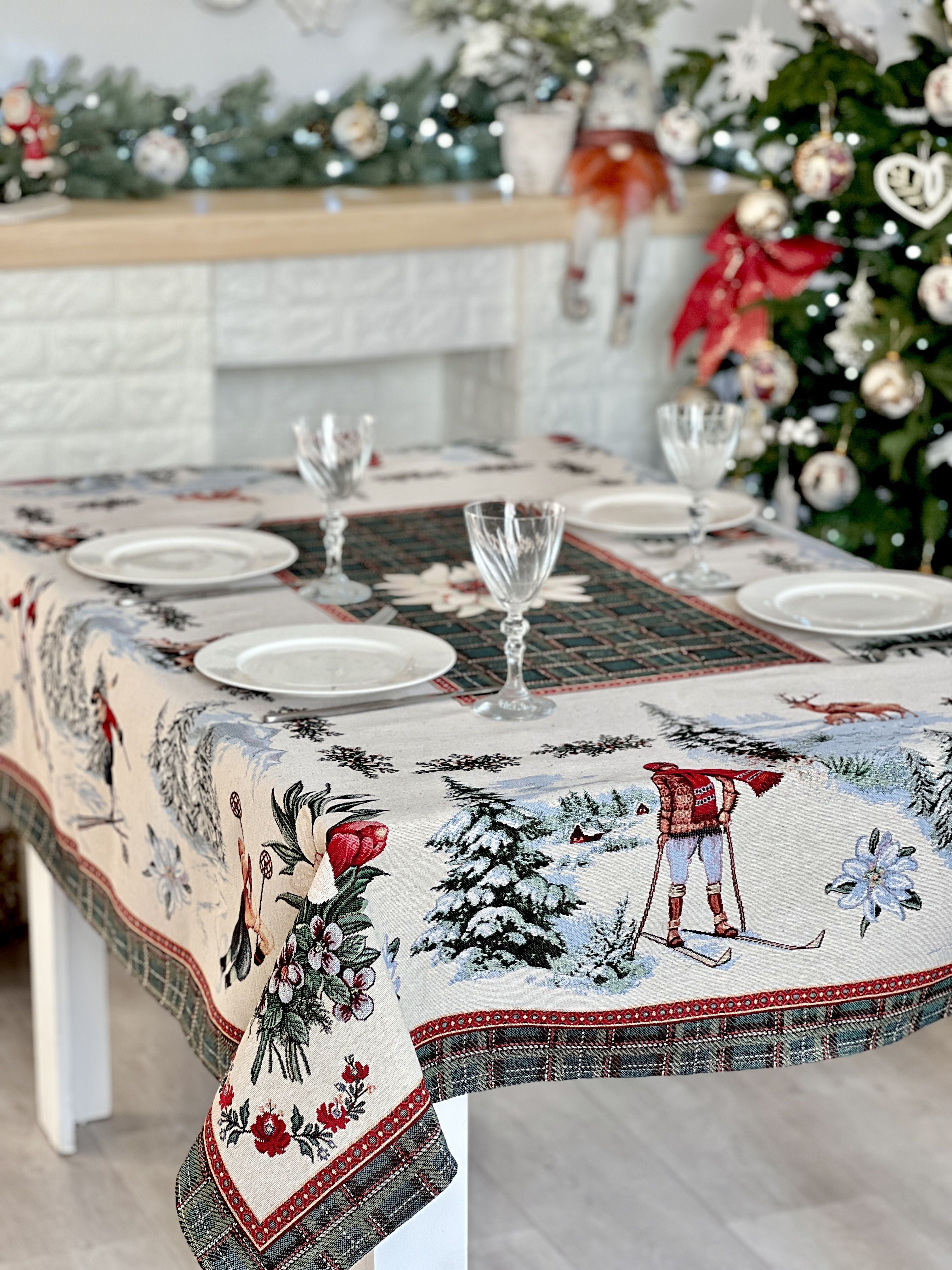 Christmas tapestry tablecloth «Winter fun» without lurex Limaso Textile