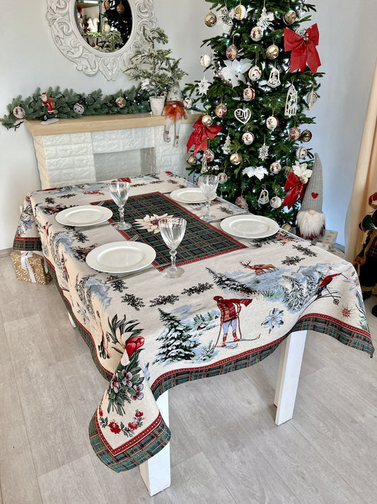 Christmas tapestry tablecloth «Winter fun» without lurex