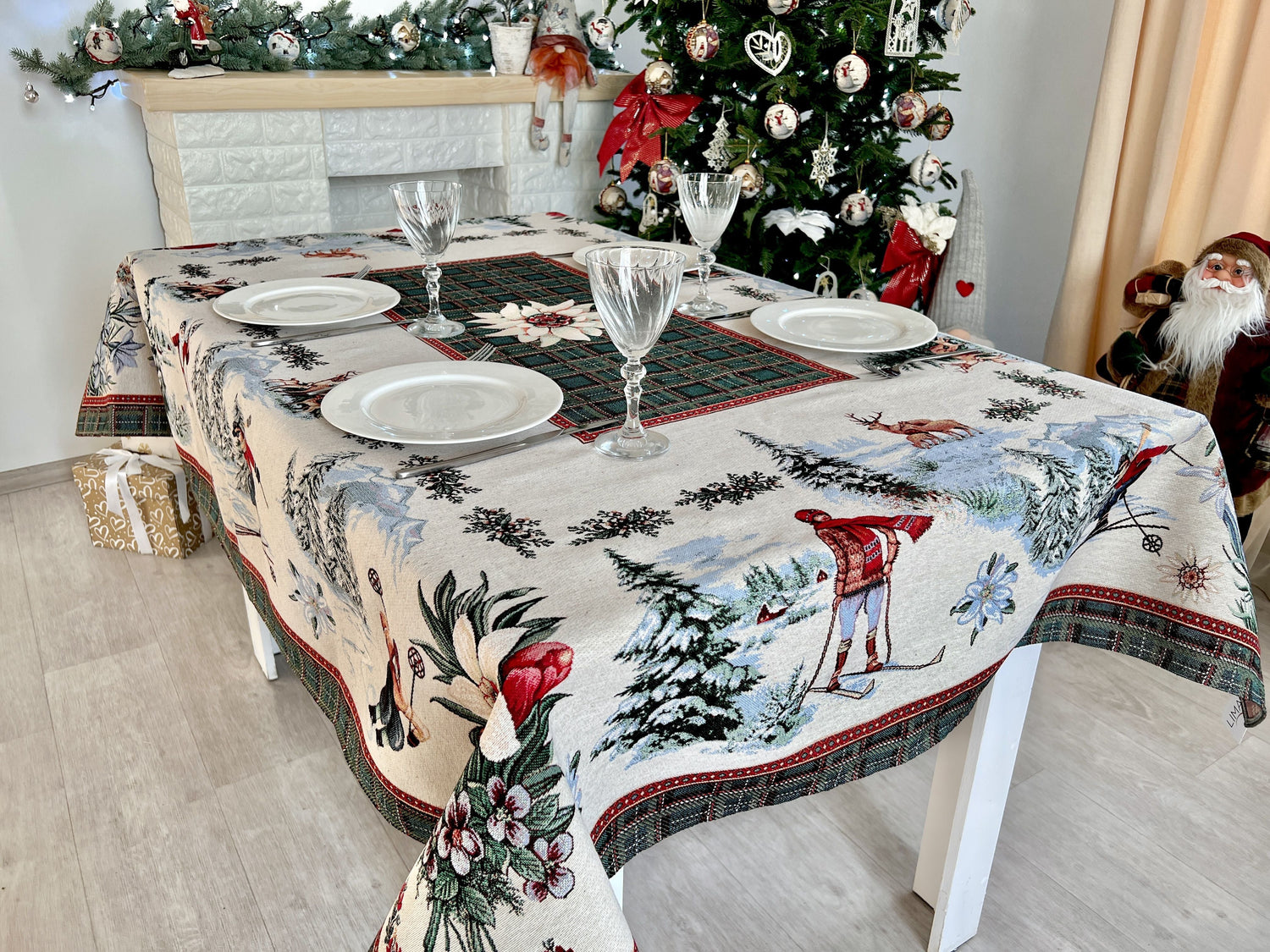 Christmas tapestry tablecloth «Winter fun» without lurex Limaso Textile