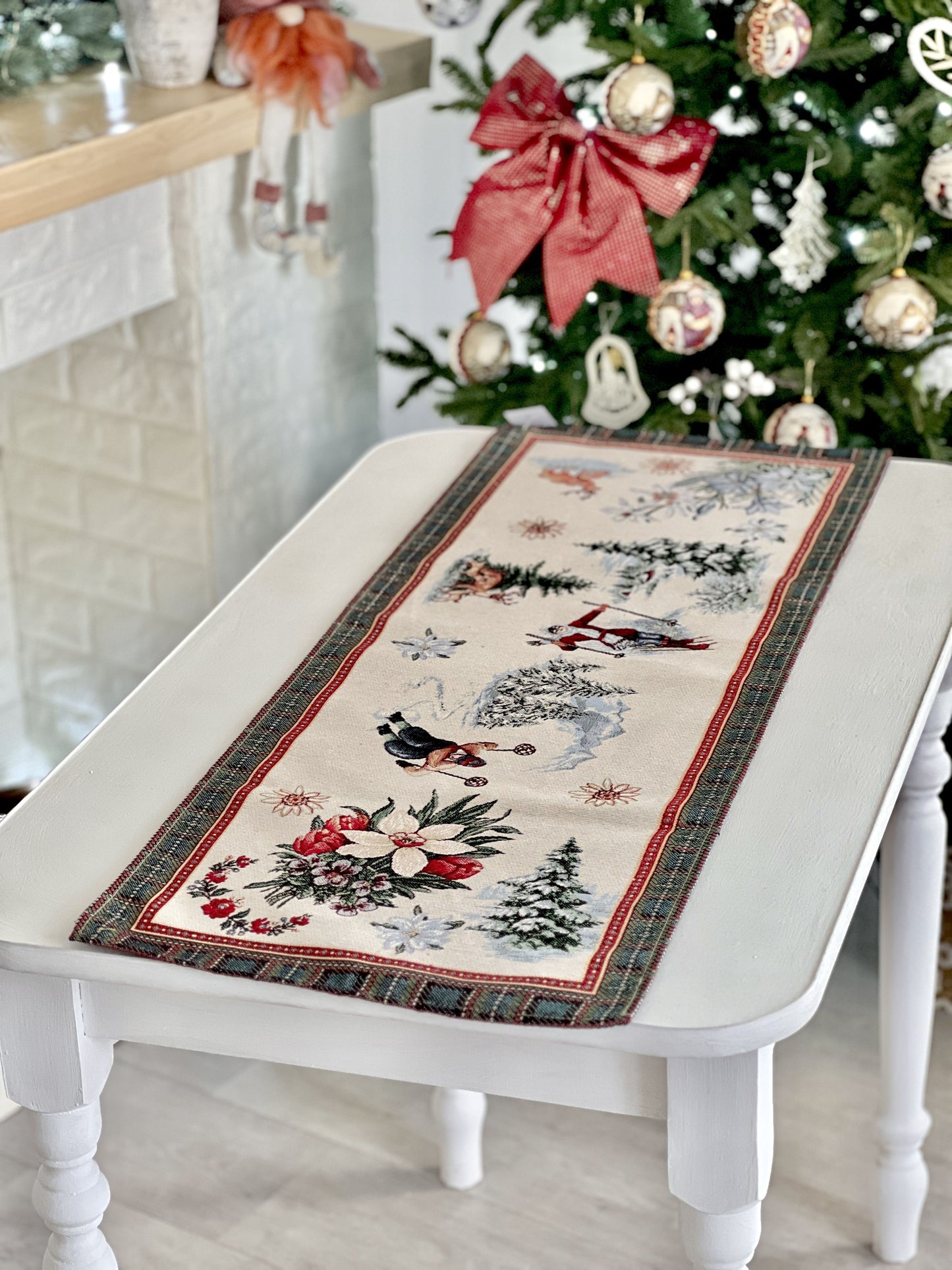 Christmas Tapestry Table runner «Winter fun» without lurex