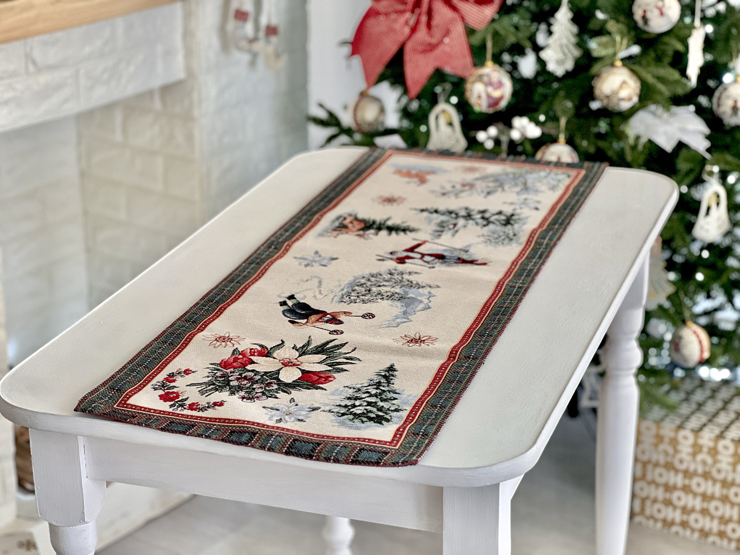 Christmas Tapestry Table runner «Winter fun» without lurex