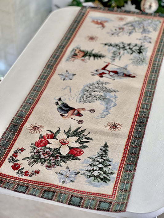 Christmas Tapestry Table runner «Winter fun» without lurex