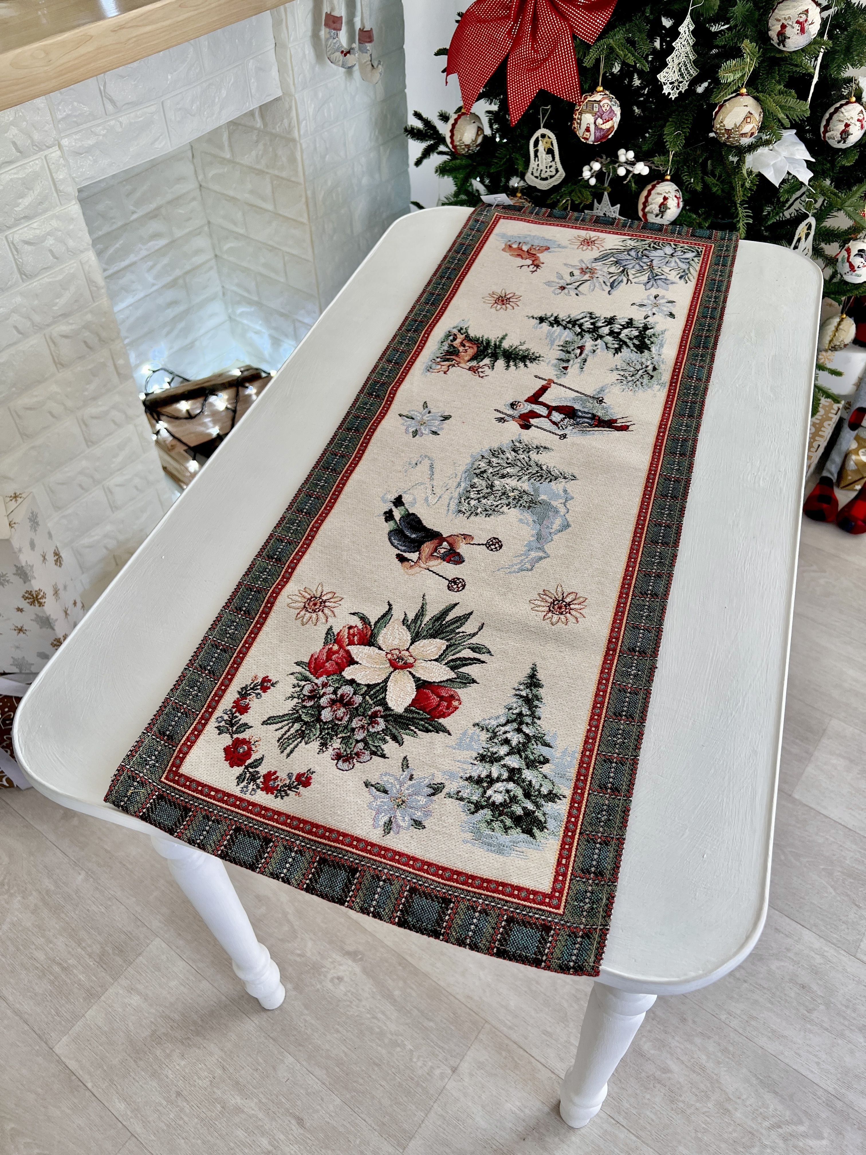 Christmas Tapestry Table runner «Winter fun» without lurex Limaso Textile