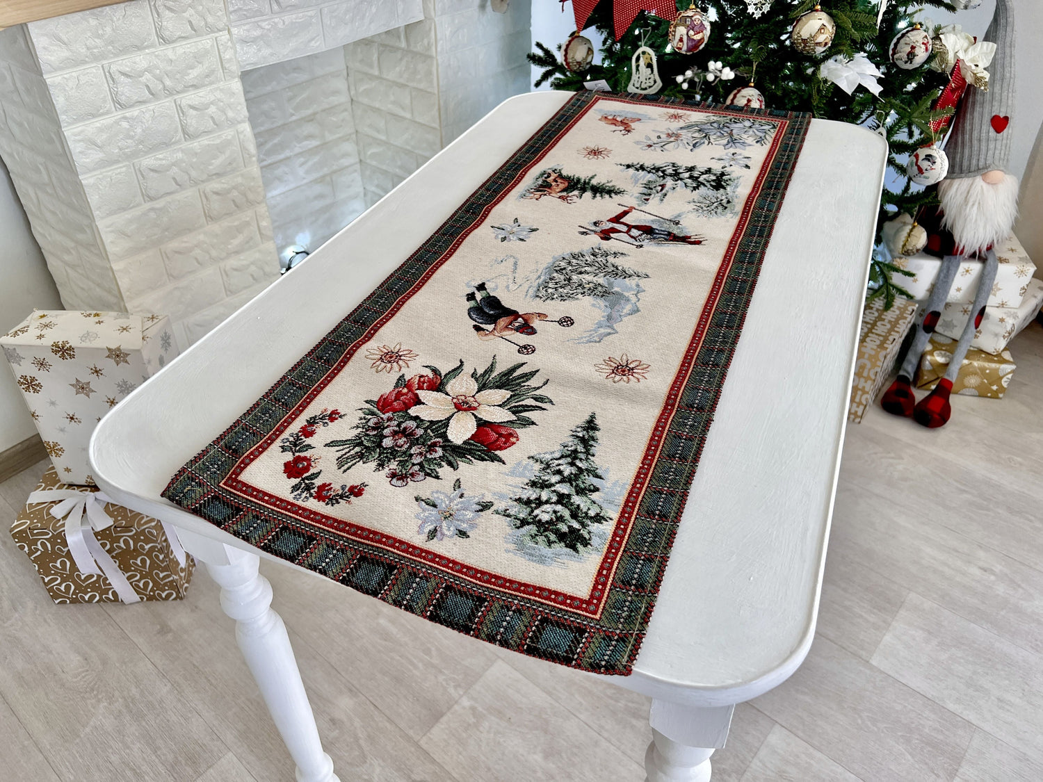 Christmas Tapestry Table runner «Winter fun» without lurex Limaso Textile